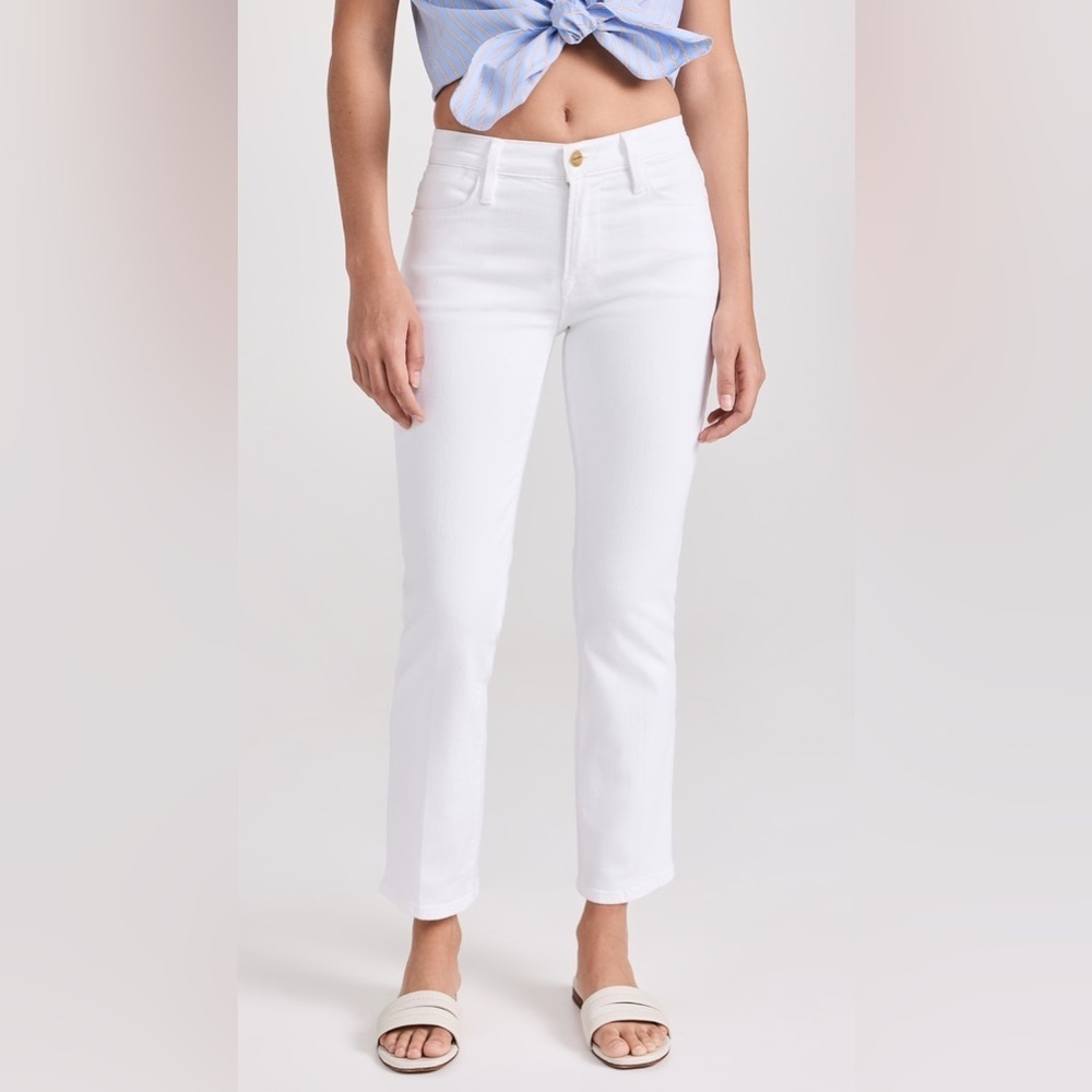 FRAME Le High Straight Blanc White Jeans Cropped Clean Minimal Resort Coastal 27 - Picture 1 of 16